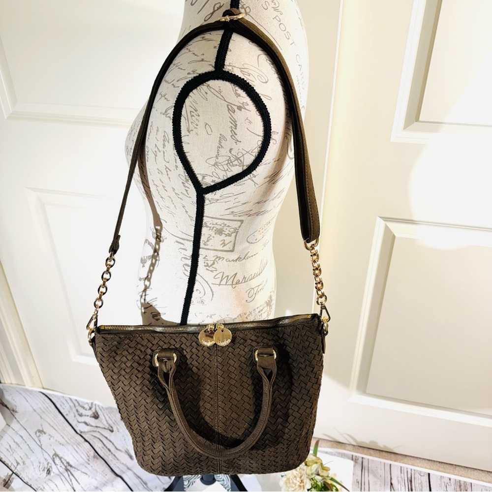 Neiman Marcus Olive Green Woven Shoulder Bag